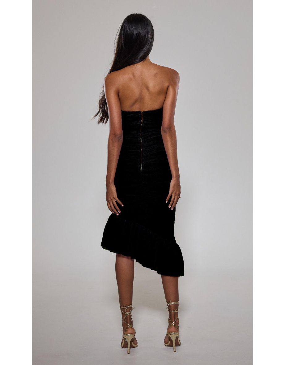 Black Asymmetric Mesh Bandage Dress - 2