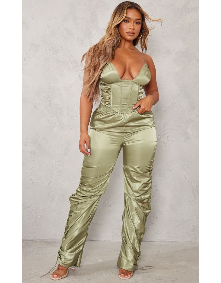 Green satin joggers outlet