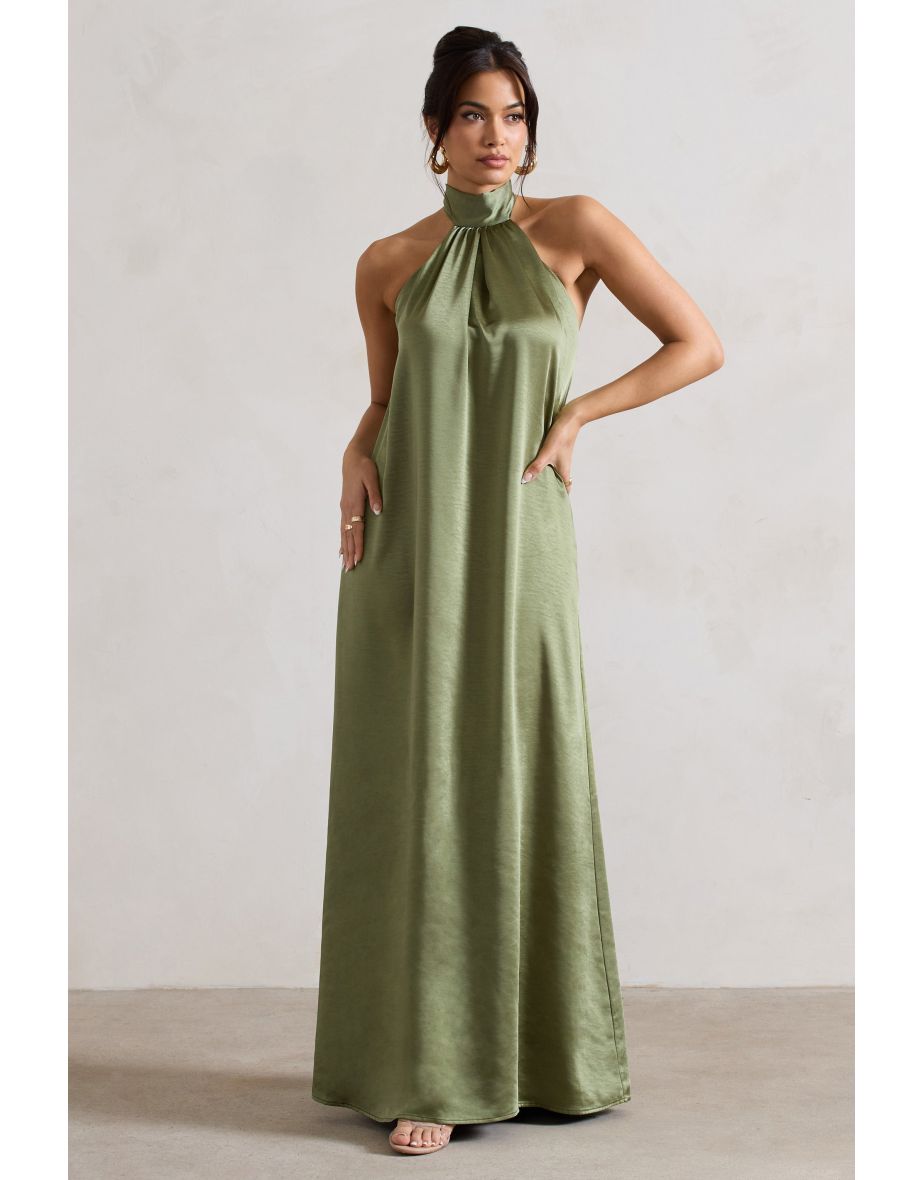 High neck green maxi dress store