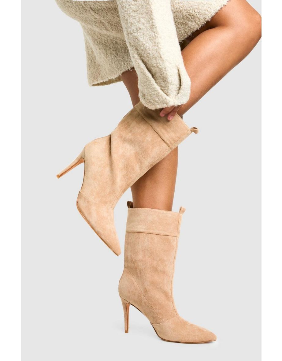 Faux Suede Pointed Toe Ankle Boot - taupe