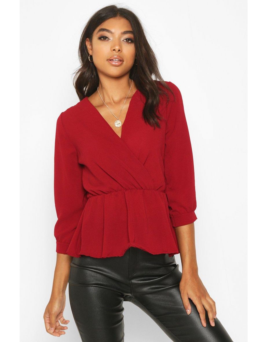 Tall Wrap Peplum Blouse - berry