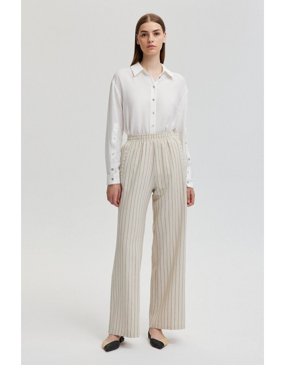 WIDE LEG STRIPED LINEN TROUSERS