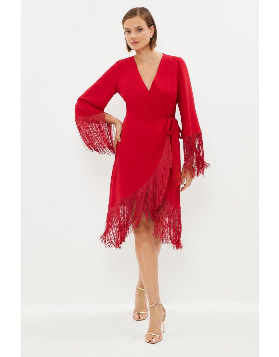 Fringe wrap dress store