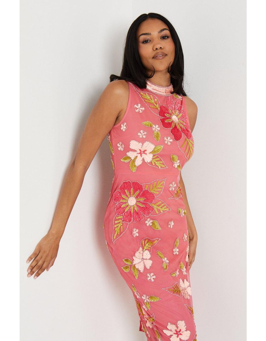 Hand Embellished Floral Pencil Dress - 3