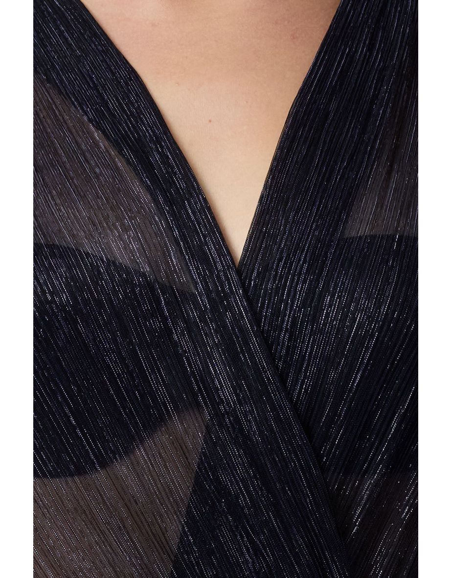 Navy Blue Double Breasted Neck Knitted Bodysuit - 4