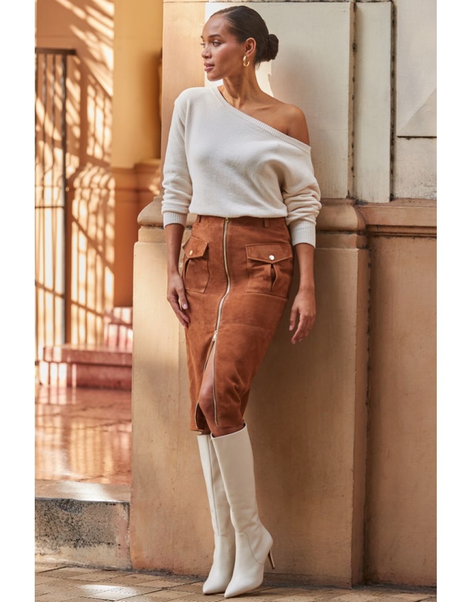 Khaki suede pencil skirt discount