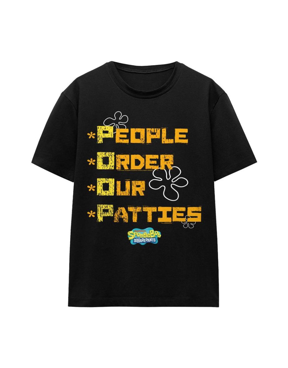 SpongeBob SquarePants Unisex Adult People Order Our Patties T-Shirt - Black
