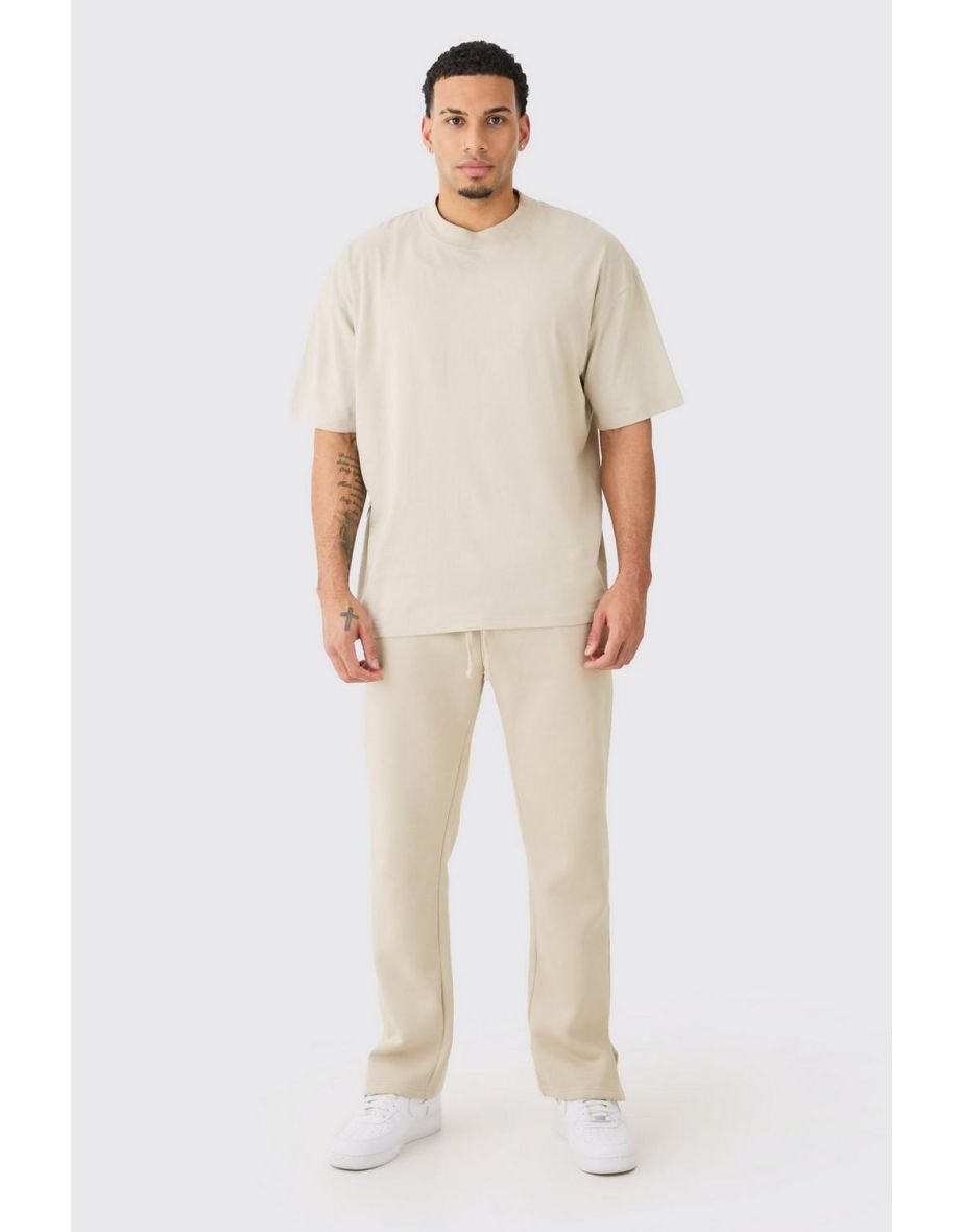 Shop Man Signature Oversized Extended Neck Tshirt And Jogger Set stone Online in Oman VogaCloset