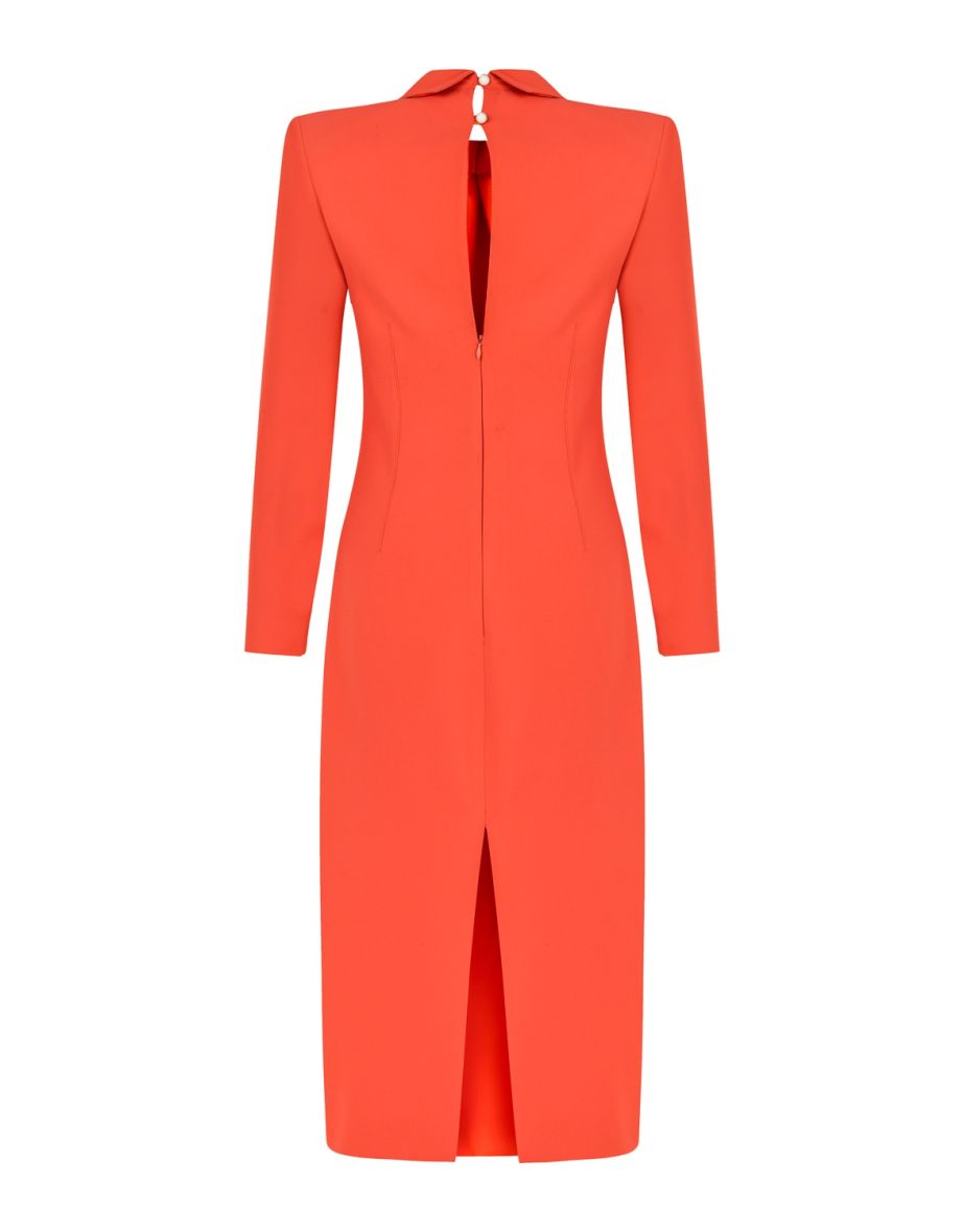 Padded Tie Collar Midi Dress - 3
