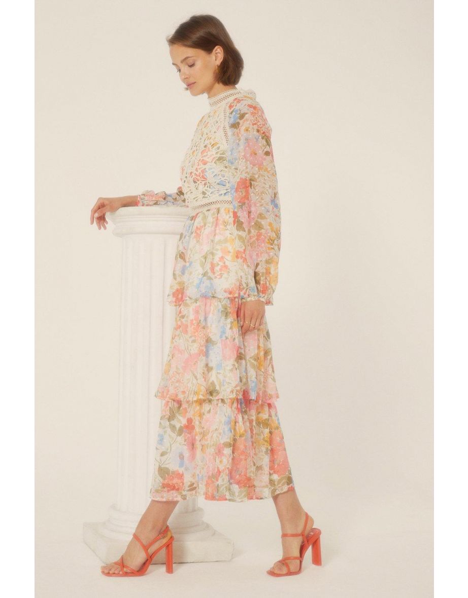 Oasis floral tiered midi dress cheap