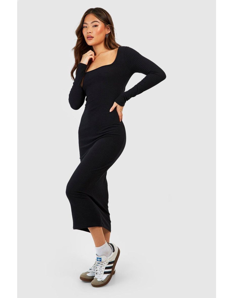 Shop Long Sleeve Square Neck Midaxi Dress black Online in Qatar VogaCloset