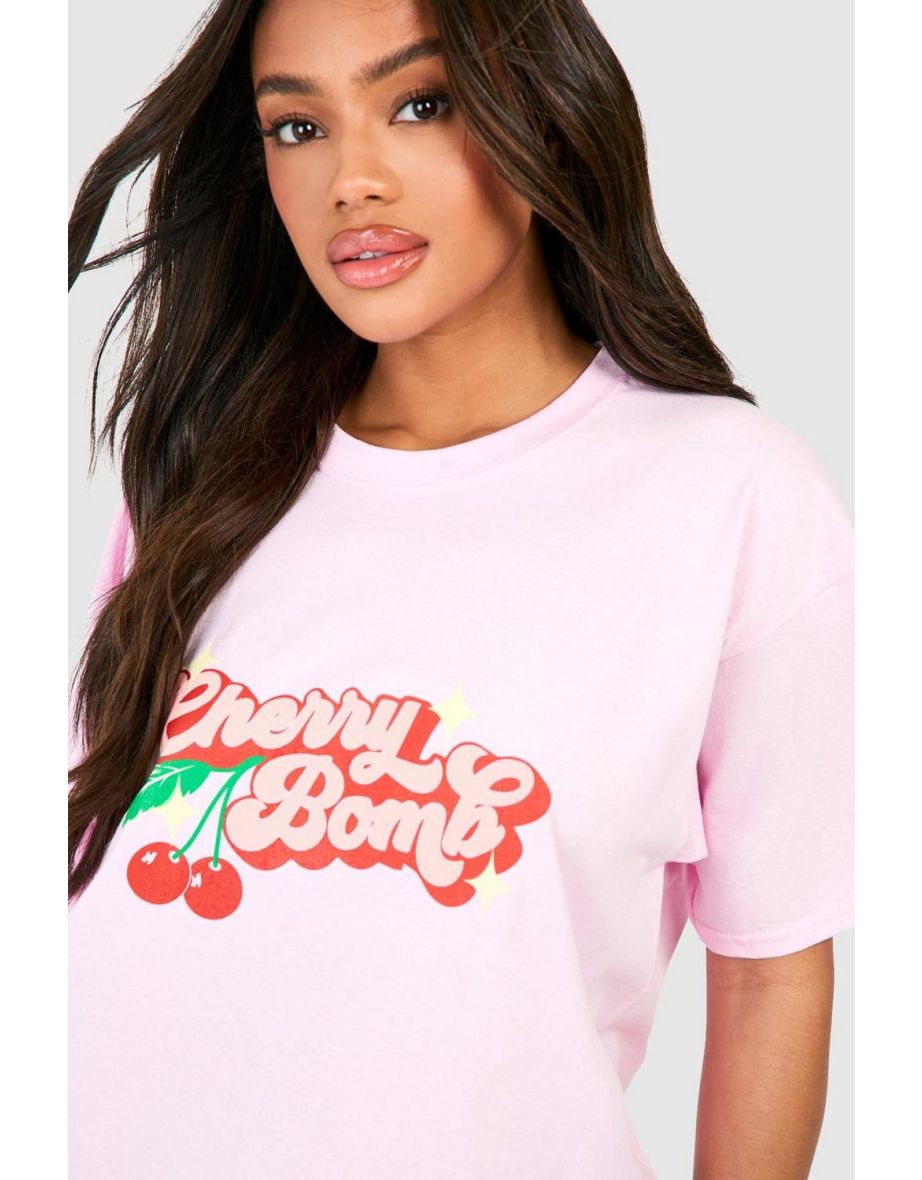 Cherry Bomb Printed Oversized T-shirt - pink - 3