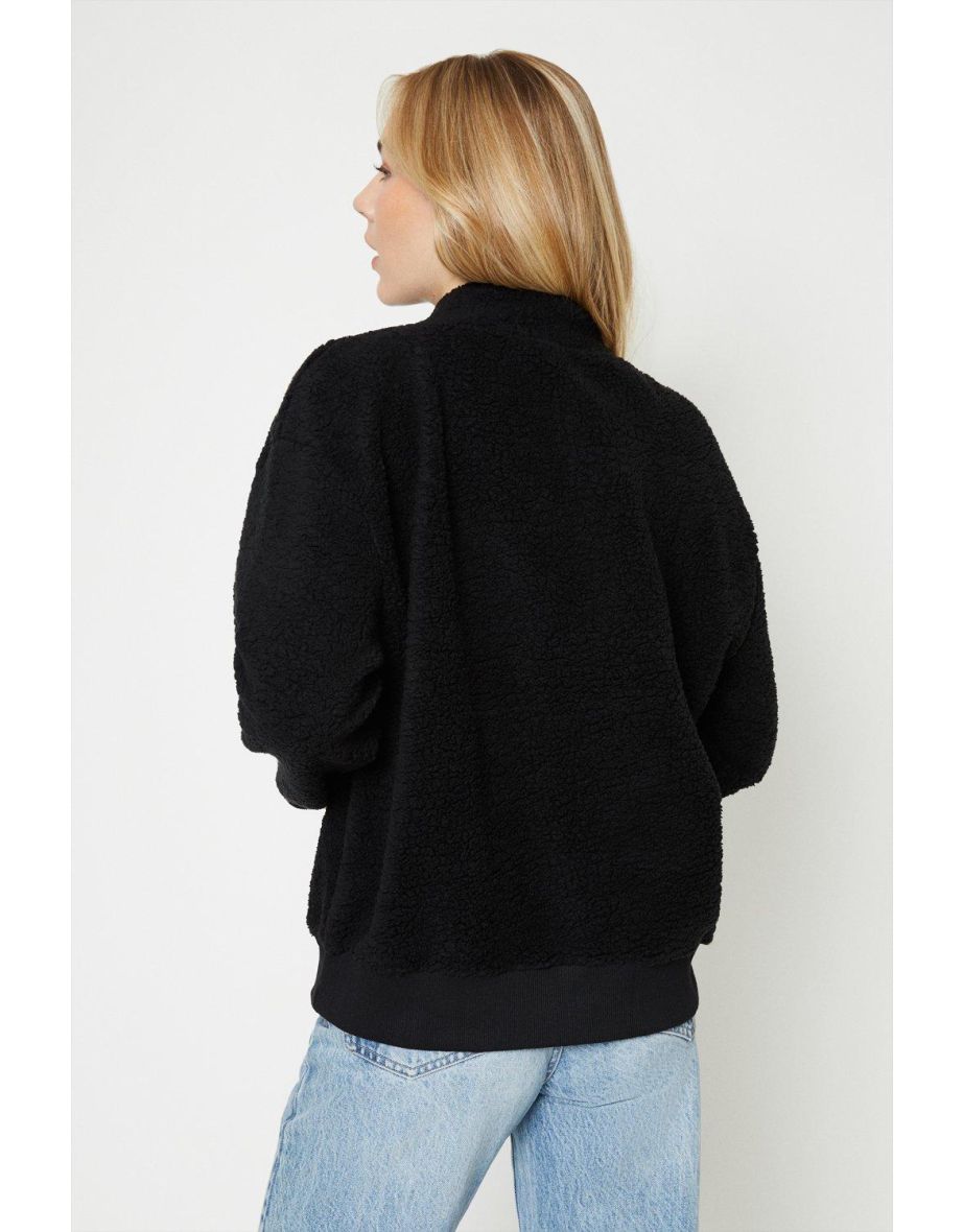 Half Zip Rib Collar Borg Sweatshirt - 2