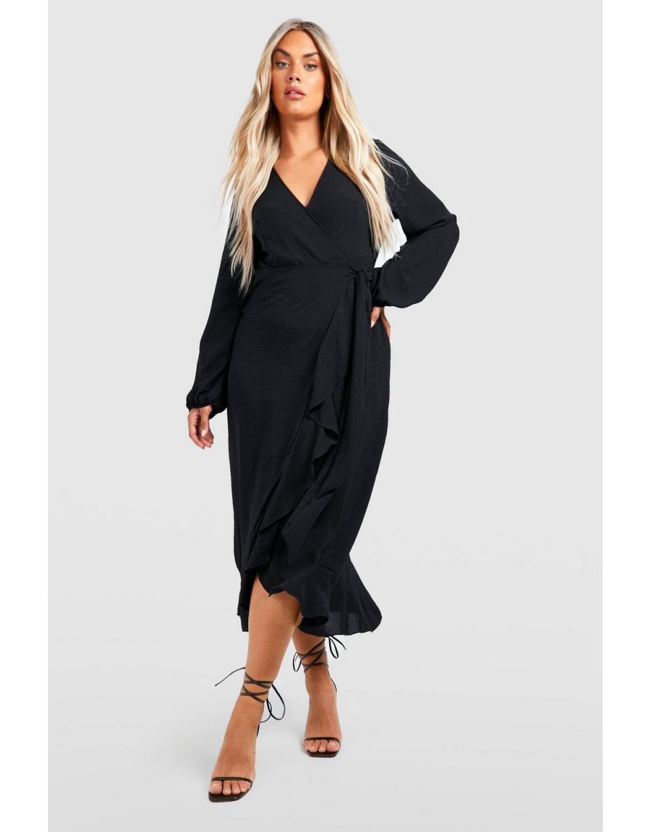 Boohoo wrap deals dress black