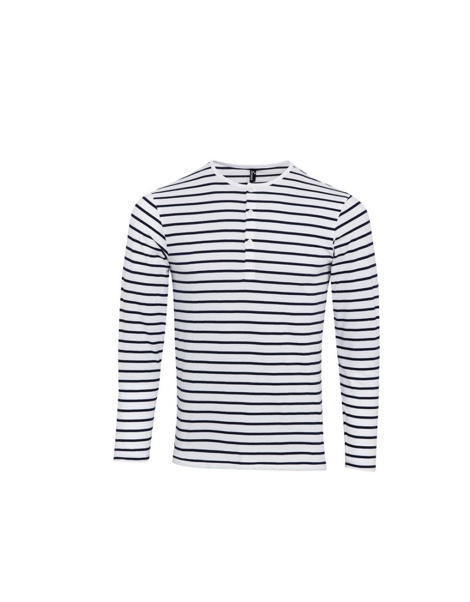 Premier Mens Long John Roll Sleeve T-Shirt - White/Navy