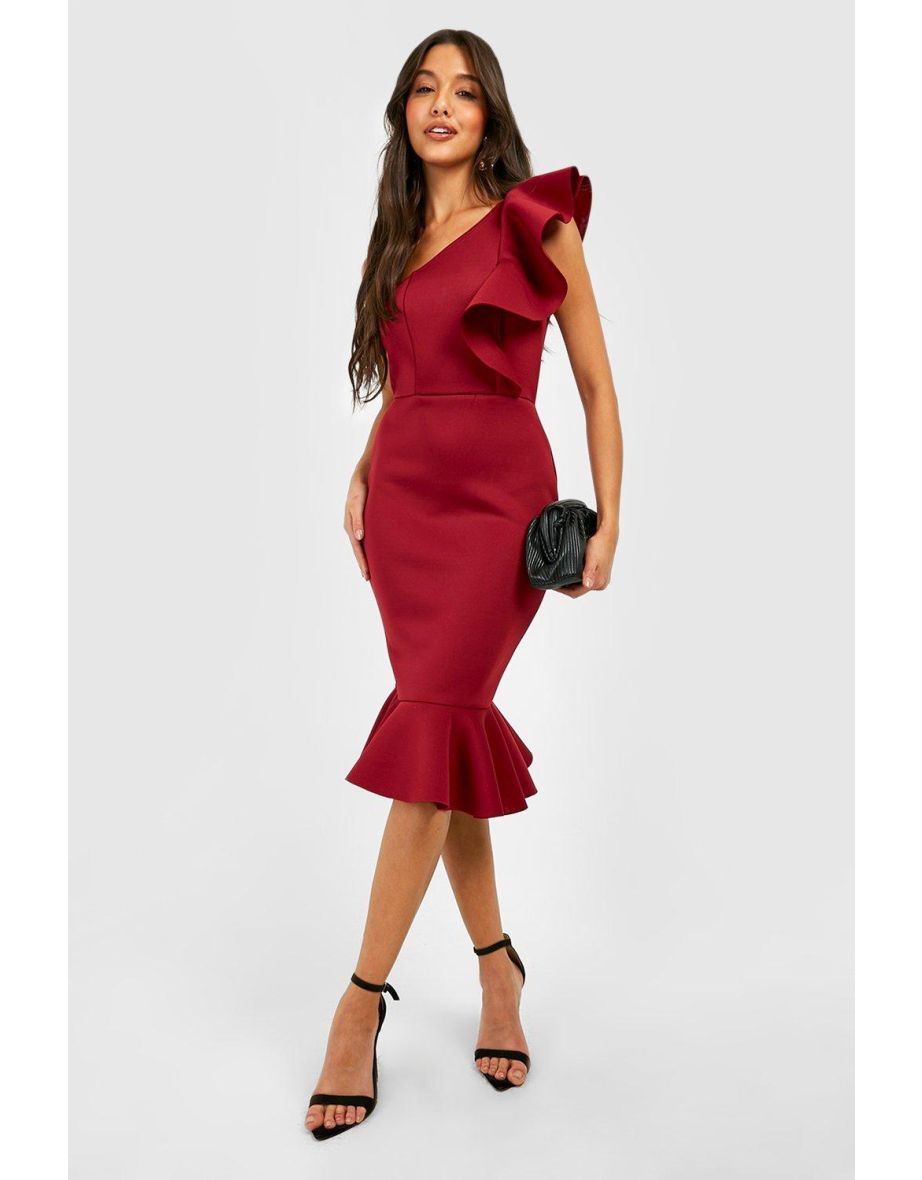 Oasis ruffle wrap skirt midi dress berry hot sale
