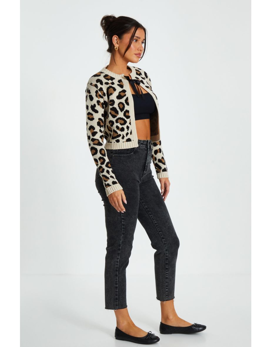 Leopard print knit cardigan clearance