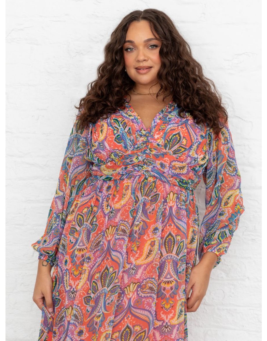 Lovedrobe Paisley V Neck Long Sleeve Midaxi Dress - 6