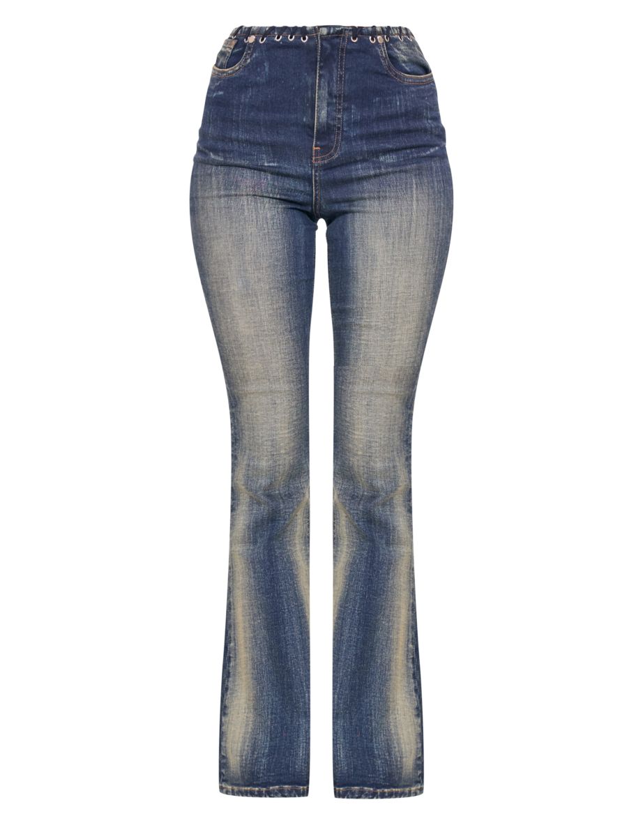 Tall Indigo Vintage Wash Mid Rise Eyelet Detail Flared Jeans - 4
