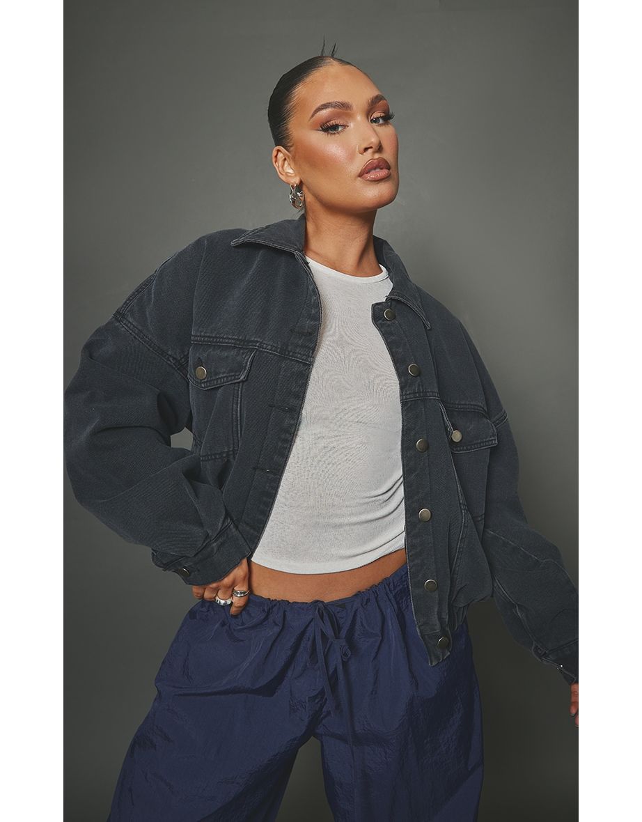 Washed black oversized denim jacket top