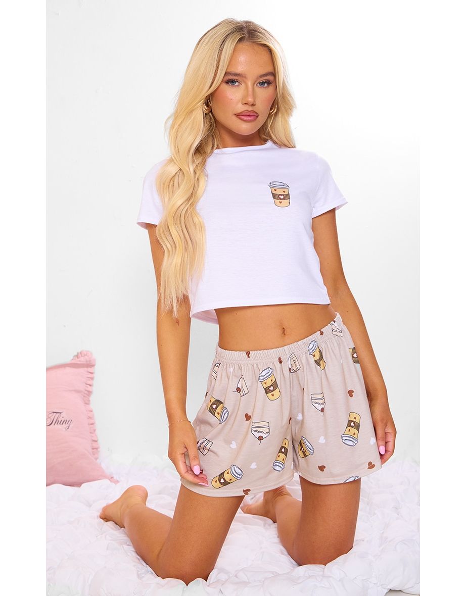 Stone Coffee Print Short PJ Set