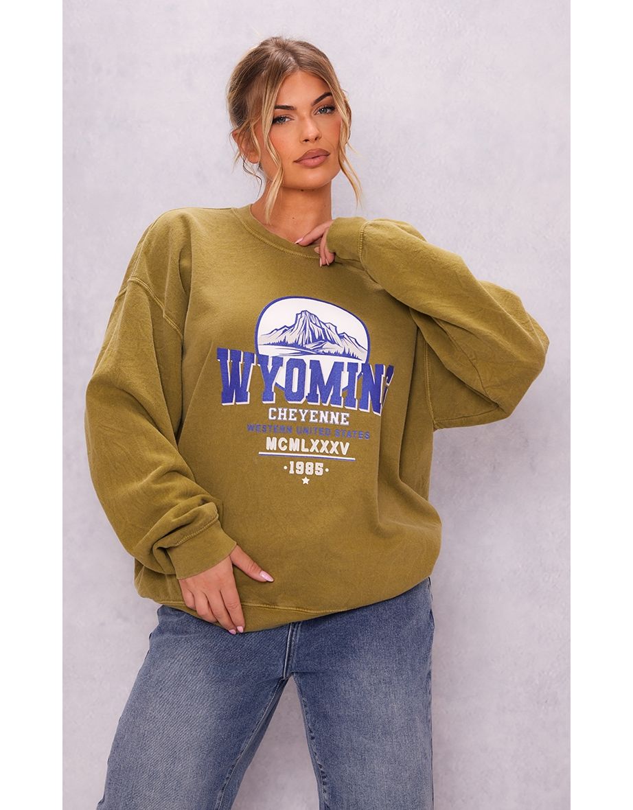 Shop Khaki Wyoming Washed Oversized Sweatshirt Online in Bahrain VogaCloset
