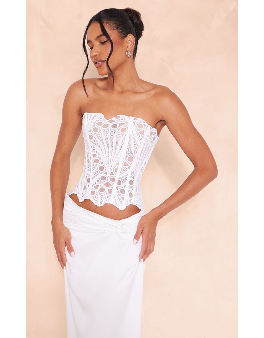 White Textured Sheer Floral Lace Corset