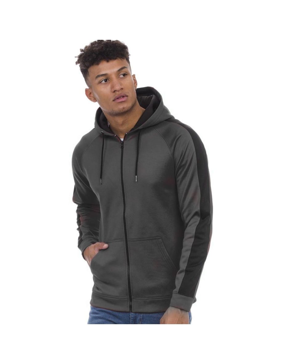 AWDis Just Hoods Mens Contrast Sports Polyester Full Zip Hoodie - Steel Grey/Jet Black