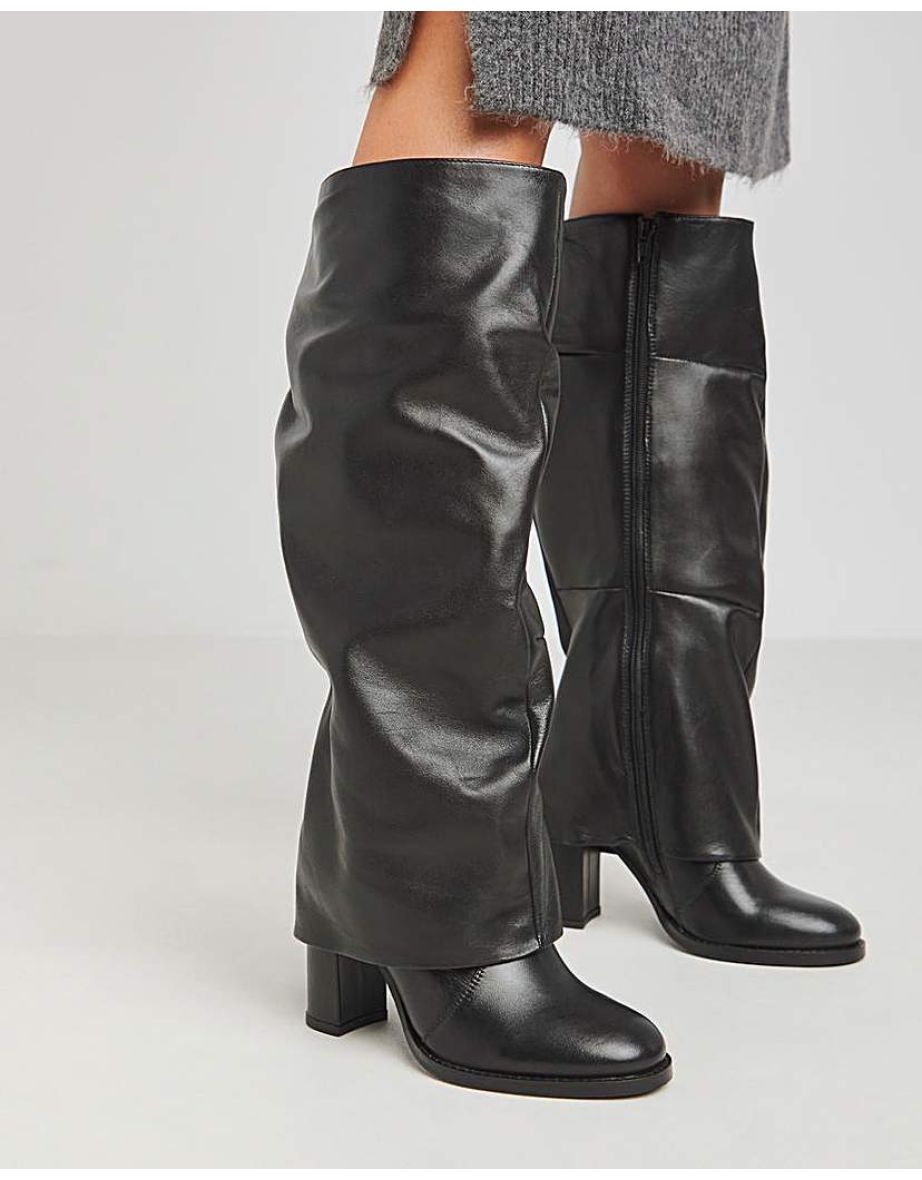 Gaiter Ruched Boot Platform Heel Wide C