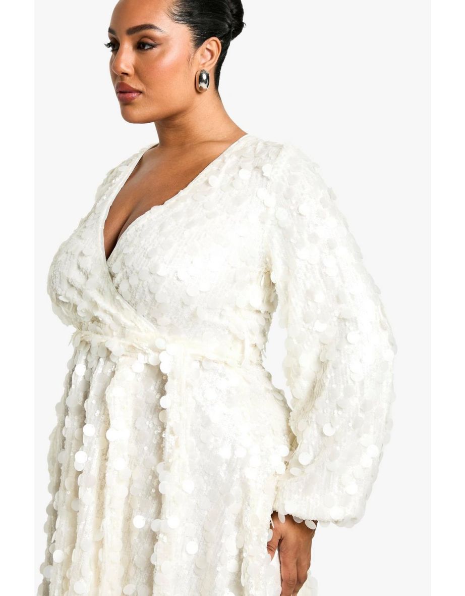 Plus Disc Sequin Skater Dress - white - 3