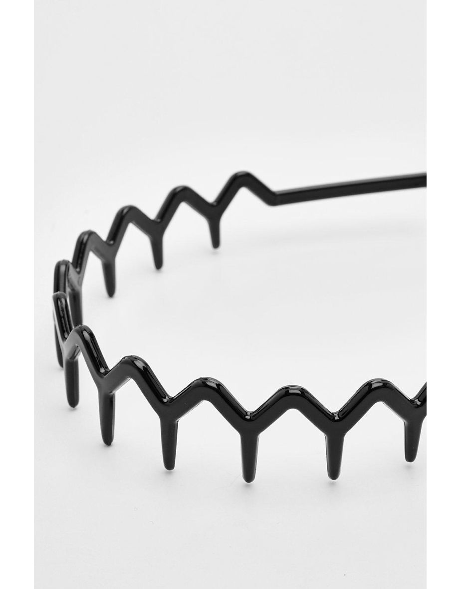 Black Zig Zag Resin Headband - black - 2