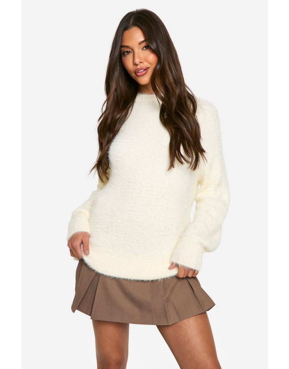 Fluffy Knitted Oversized Jumper - cream