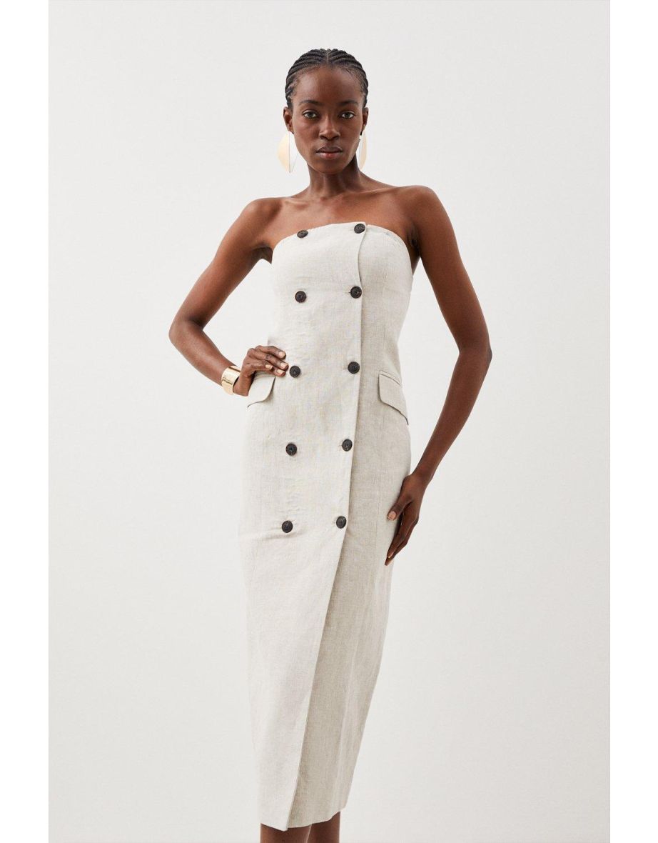Shop Linen Bandeau Pencil Dress Online in Qatar VogaCloset