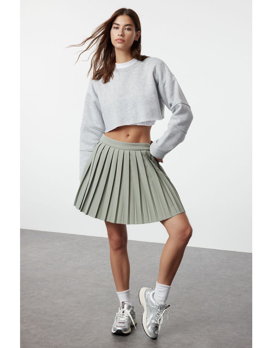 Shop Light Khaki Pleated Mini Woven Skirt Skirt Online in Bahrain VogaCloset