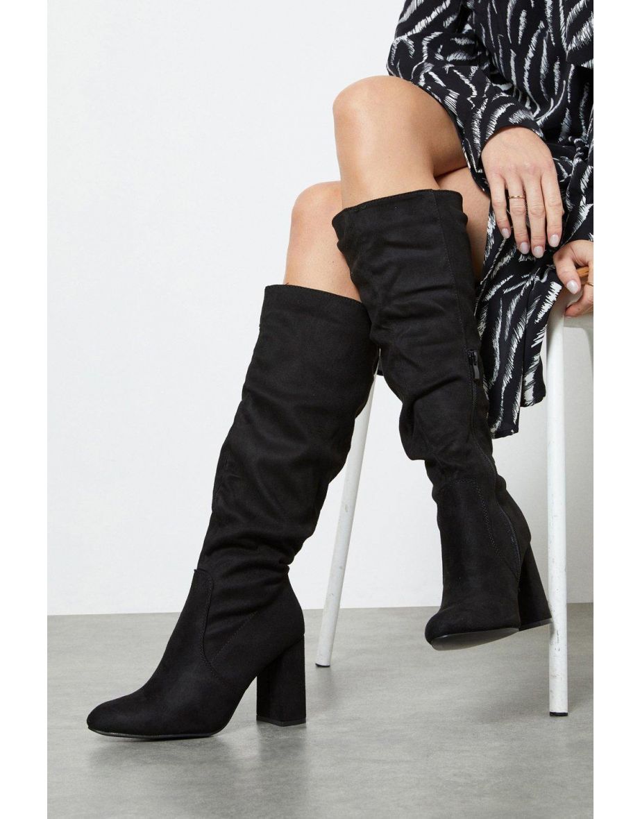 Ruched knee high boots on sale