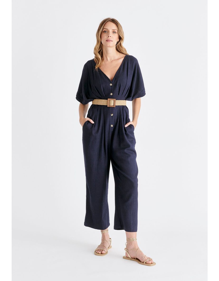 Linen Blend Button Jumpsuit