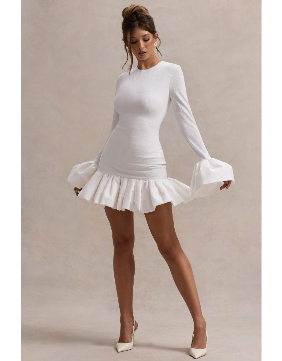 Josefina | Cream Long-Sleeve Mini Dress With Satin Trims