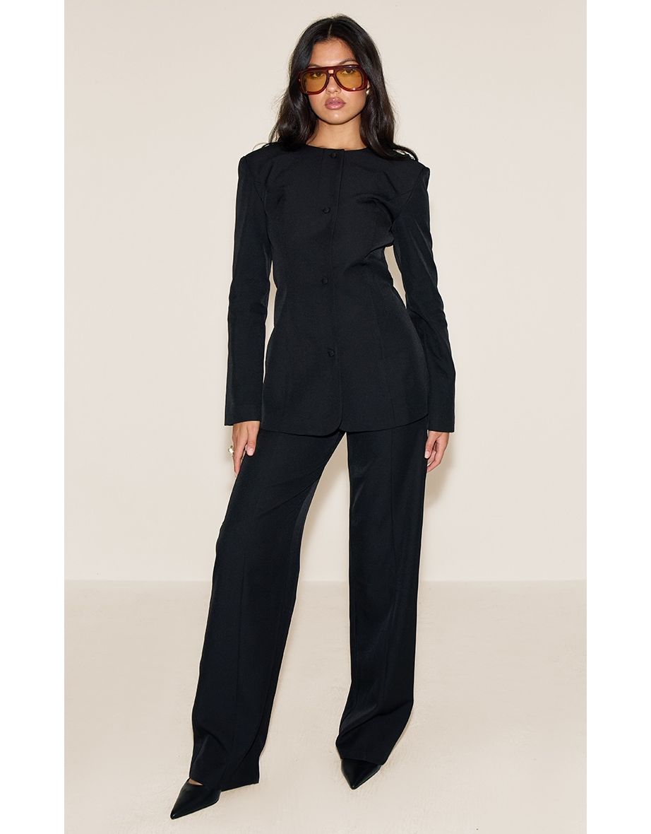Black Tailored Wide Leg Split Hem Trousers