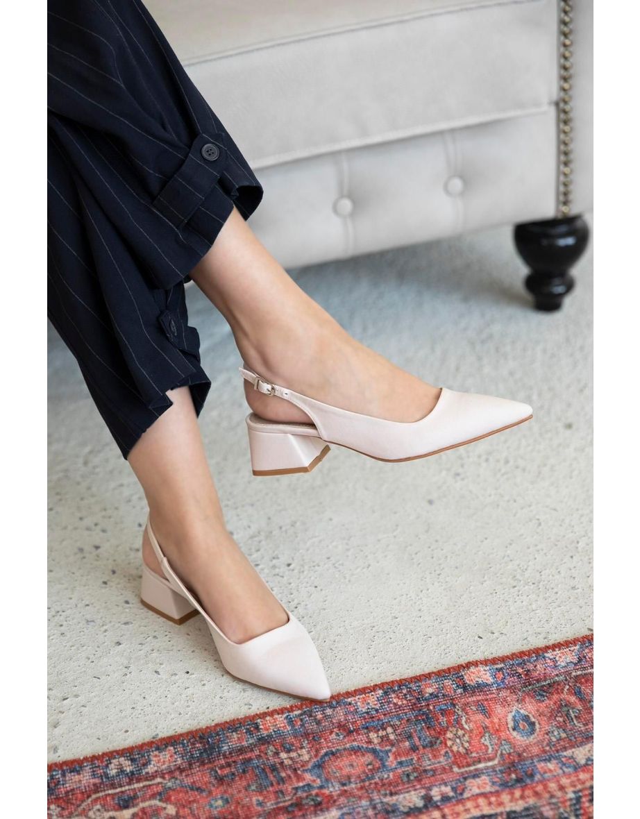Hanna Women's Fabric Detail Heeled Shoes Beige - 1