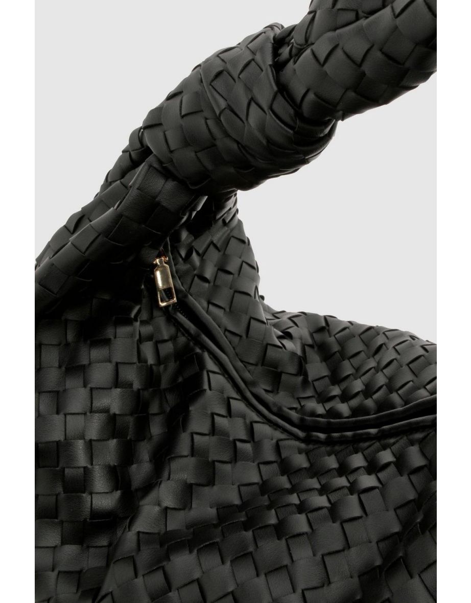 Woven Knot Oversized Shoulder Bag - black - 3