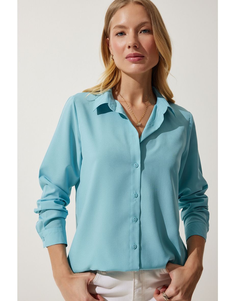 Women's Turquoise Soft Textured Basic Shirt - 5