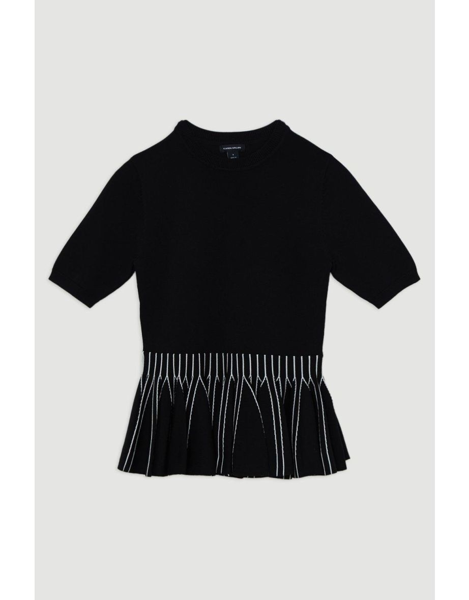 Viscose Blend Rib Knit Peplum Top - 3