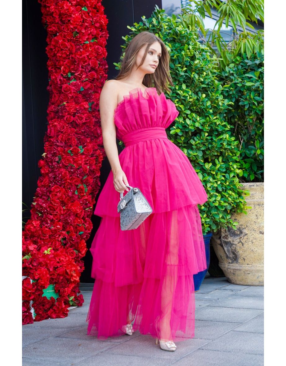 Natalia Tulle Maxi Dress in Bright Pink