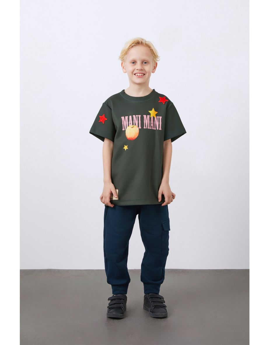 Round Neck Printed and Applique Detailed Boy's T-Shirt