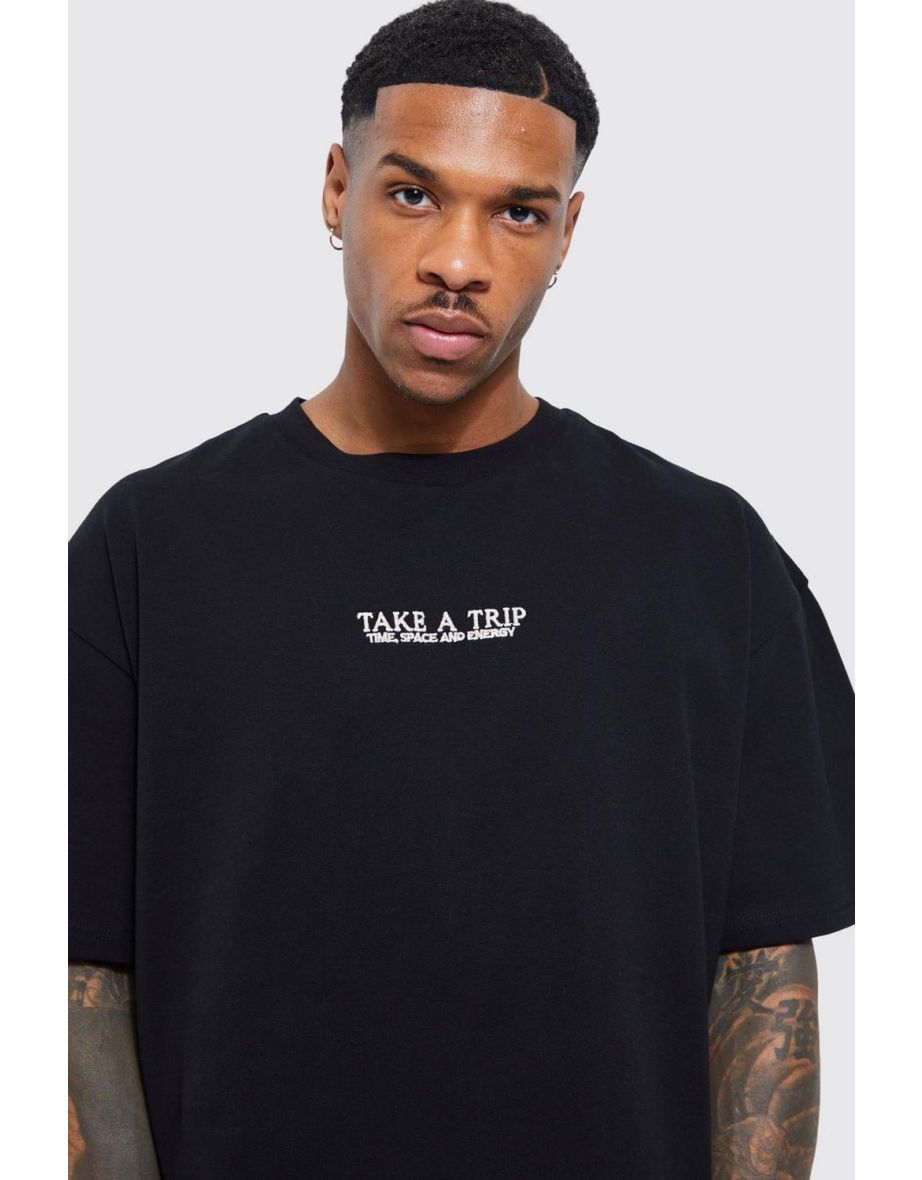 Oversized Boxy Washed Graphic Raw Hem  T-shirt - black - 2