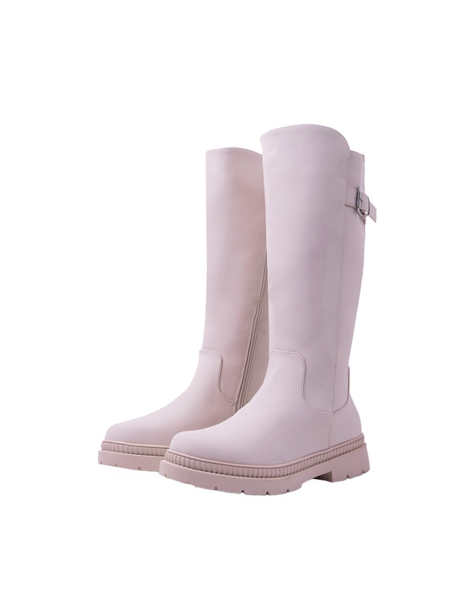 MINNIE CALF HIGH BOOTS WITH SIDE ZIP & REAR BUCKLE IN BEIGE