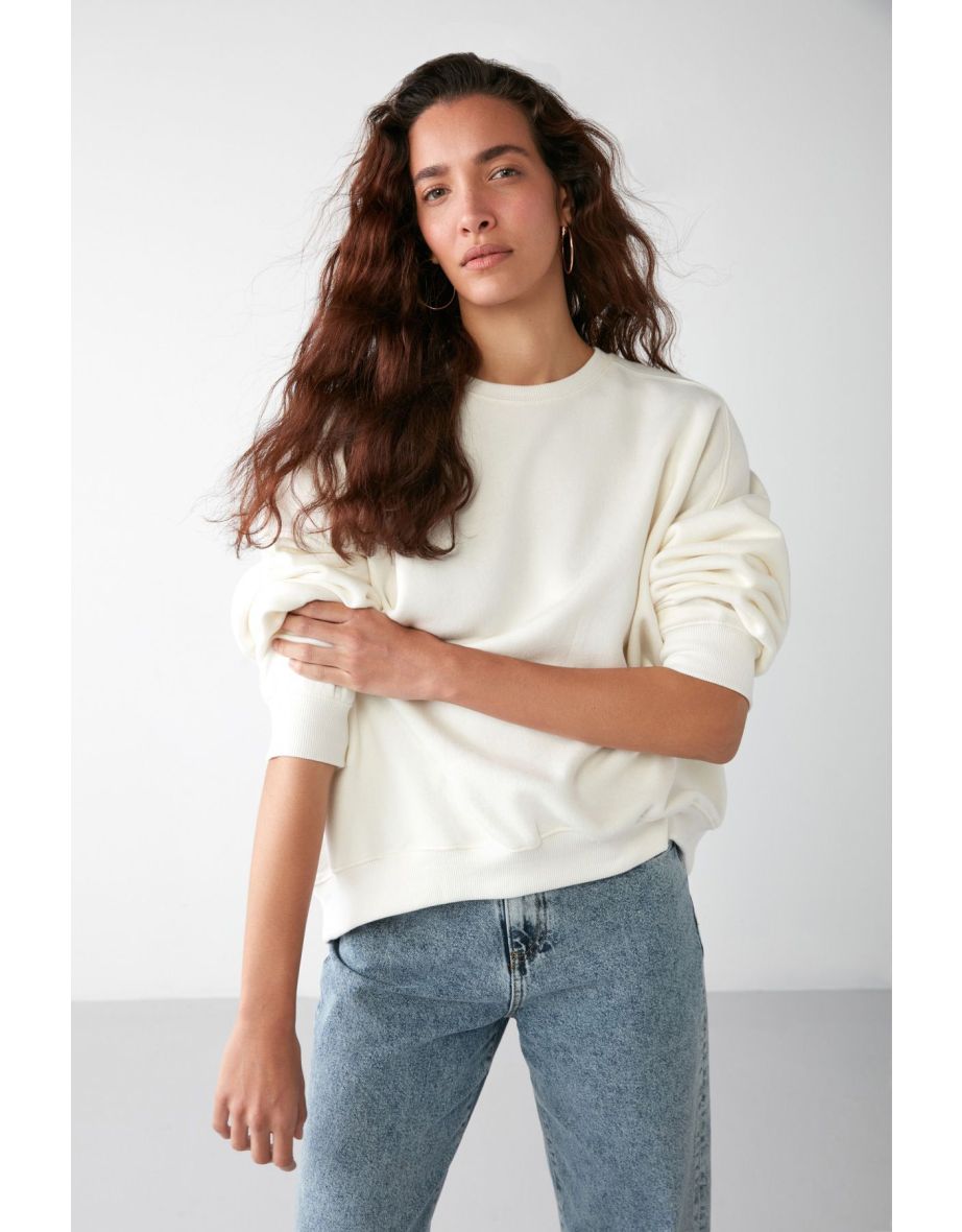 Susana Women's Crew Neck Fleece Oversize Fit Basic Vanilla Sweatshirt - 5