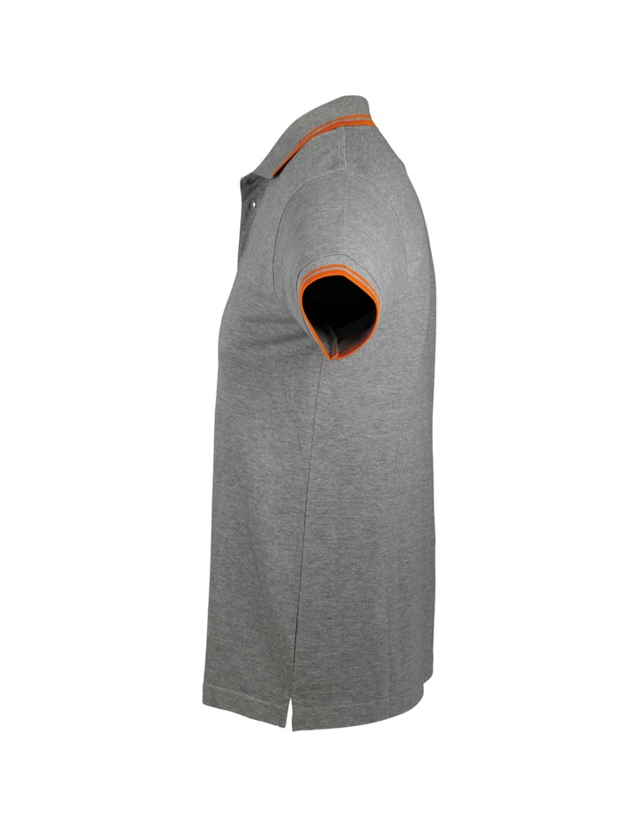 SOLS Mens Pasadena Tipped Short Sleeve Pique Polo Shirt - Grey Marl/Orange - 2