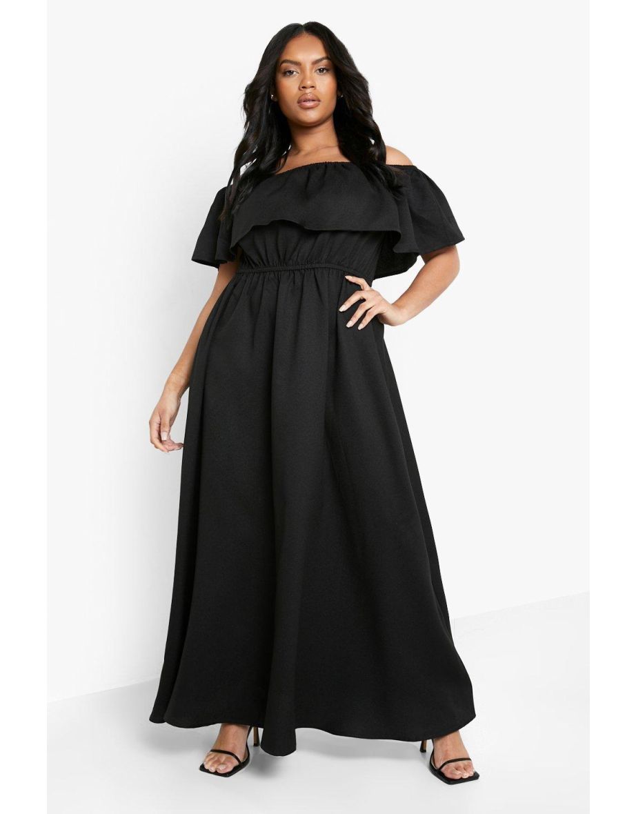 Shop Plus Ruffle Bardot Maxi Dress black Online in Oman VogaCloset