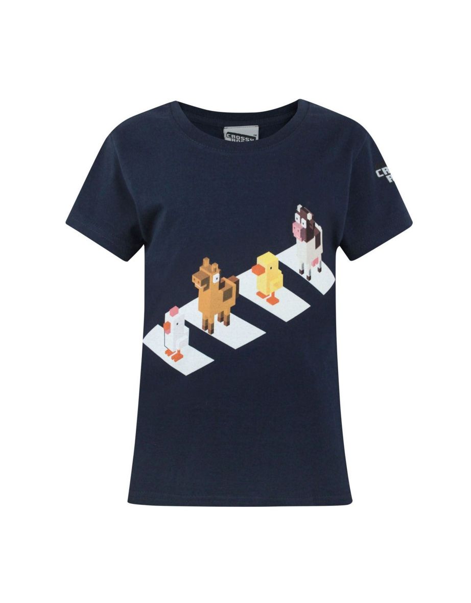 Crossy Road Childrens/Girls Official Character Crossing Short Sleeved T-Shirt - Navy